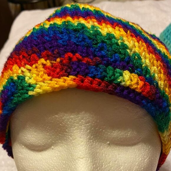 🐻Messy Bun Beanie - New Handmade Primary Color  7" Long 22"-27" Circumference - Picture 2 of 3